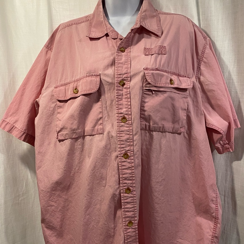 Orvis Salmon 100% Cotton Button Up shirt with hidden pocket Mens L